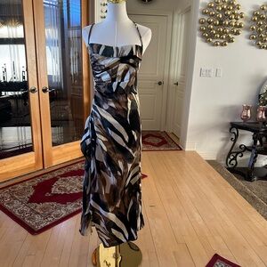 Black and White Asymmetrical Backless Midi Sundress